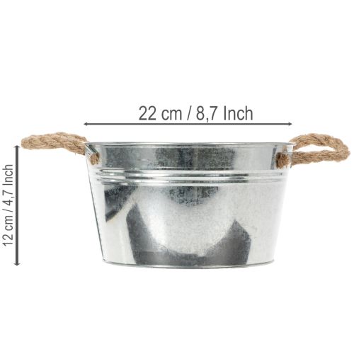 Glanzende metalen kom met touwgrepen, Ø22cm | Floristik24.nl