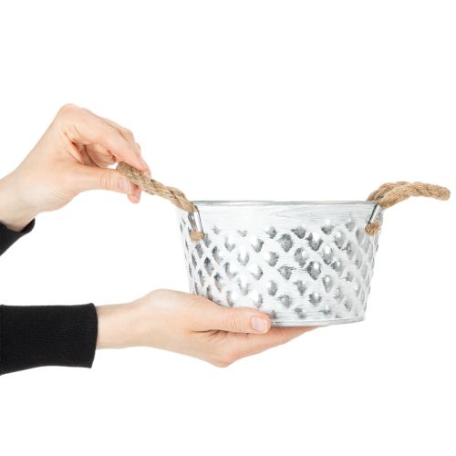 Plaatmetalen schaal met touwgrepen Ø18cm H10cm | Floristik24.nl