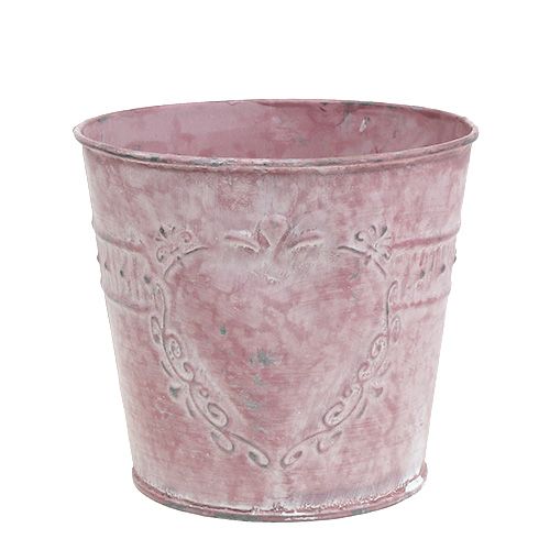 Floristik24 Blikken pot roze gewassen versierd Ø14cm H12.5cm