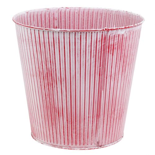 Floristik24 Blikken pot gestreept rood Ø22cm H21cm