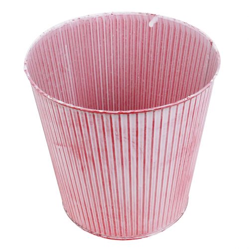 Floristik24 Blikken pot gestreept rood Ø22cm H21cm