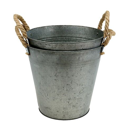 Floristik24 Blikken emmer antiek met touwgrepen Ø22cm H20cm 2st