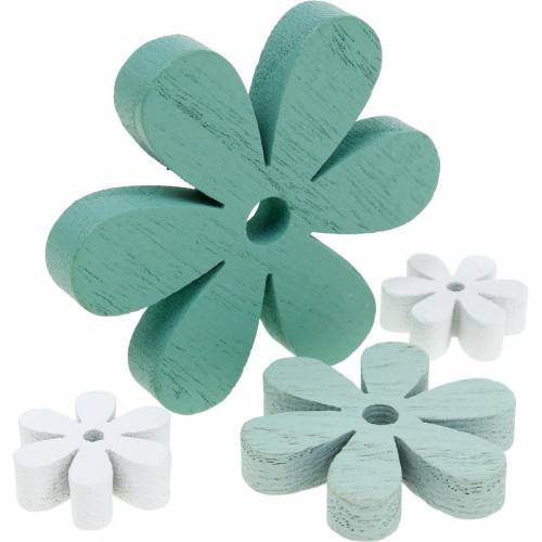 Floristik24 Strooidecoratie bloesemgroen, mint, wit hout bloemen om te strooien 29 st
