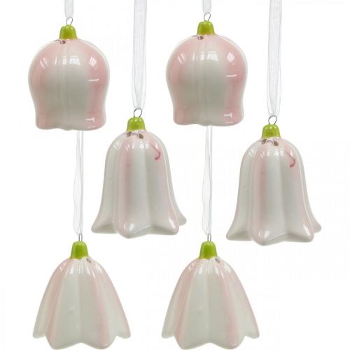 Floristik24 Bloembel om op te hangen roze, crème lentedecoratie keramiek H6cm 6st