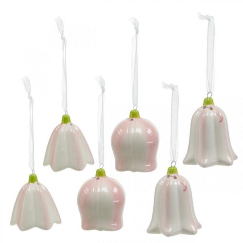 Floristik24 Bloembel om op te hangen roze, crème lentedecoratie keramiek H6cm 6st