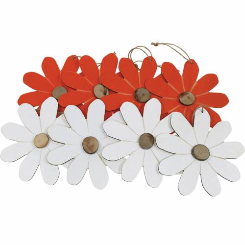Floristik24 Bloemenhangers, decoratieve bloemen oranje en wit, houten decoratie, zomer, decoratieve bloemen 8 st