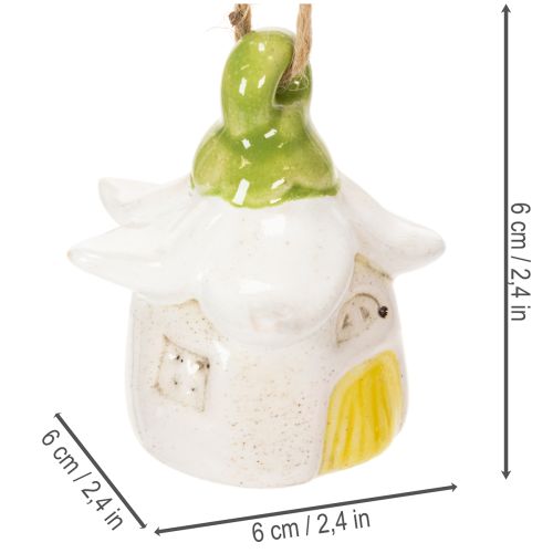 Artikel Hangende decoratie: keramische bloemvormige sprookjeshuisjes, 6 cm groot, 6 stuks.