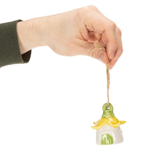 Artikel Hangende decoratie: keramische bloemvormige sprookjeshuisjes, 6 cm groot, 6 stuks.