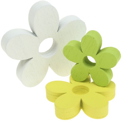 Floristik24 Houten bloem wit/geel/groen 3cm - 5cm 48 st