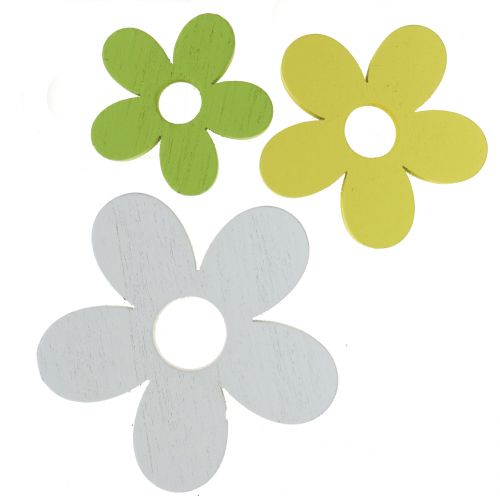 Houten bloem wit/geel/groen 3cm - 5cm 48 st