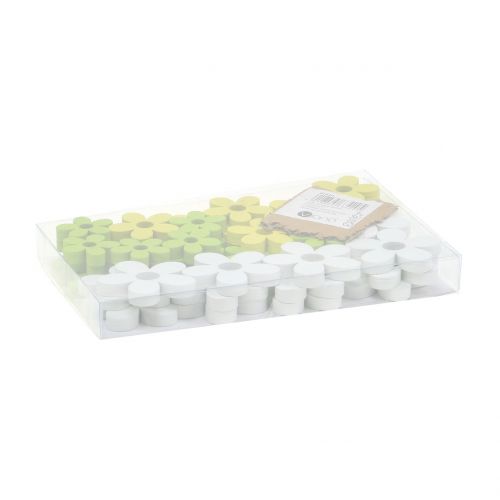 Floristik24 Houten bloem wit/geel/groen 3cm - 5cm 48 st