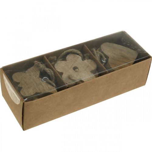 Floristik24 Houten hanger, bloem vlinder hart, lente decoratie naturel H5.5/4cm 12 stuks