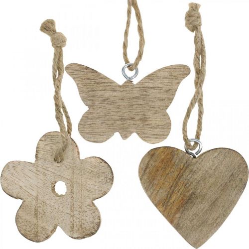 Floristik24 Houten hanger, bloem vlinder hart, lente decoratie naturel H5.5/4cm 12 stuks