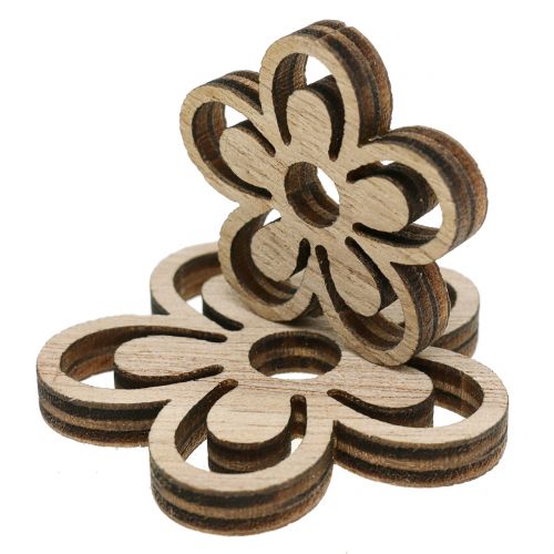 Artikel Houten bloem wit/natuur 3cm - 4.5cm 48st