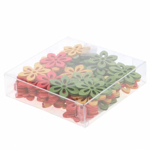 Floristik24 Strooidecoratie bloem hout oranje, geel, groen 4cm 72 st