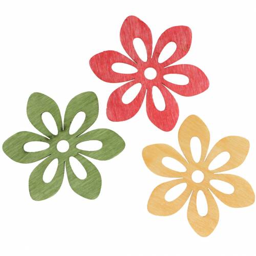 Floristik24 Scatter decoratie bloem hout oranje, geel, groen 4cm 72p