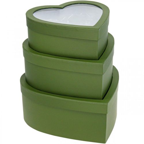 Floristik24 Bloemengeschenkdoos Hart Bloembak Groen 24/21.5/19cm Set van 3