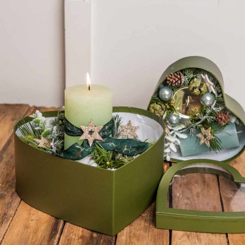 Floristik24 Bloemengeschenkdoos Hart Bloembak Groen 24/21.5/19cm Set van 3