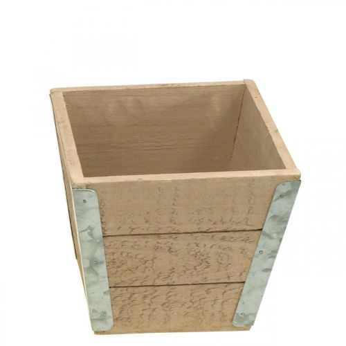 Artikel Bloembak houten plantenbak shabby chic beige 12.5×14.5×14.5cm