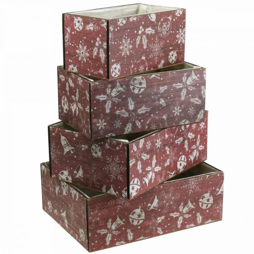 Artikel Bloembak Kerst plantenbak hout rood set van 4