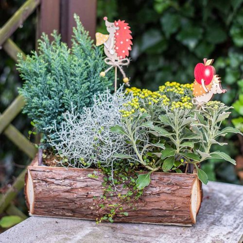 Artikel Bloembak, houten kist met schors, plantenpot met handvatten 38cm