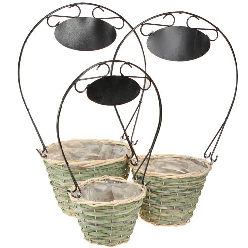 Artikel Bloemmand handvat met bord metaal Ø23/20/17cm set van 3