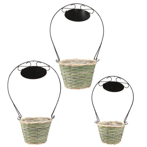 Artikel Bloemmand handvat met bord metaal Ø23/20/17cm set van 3