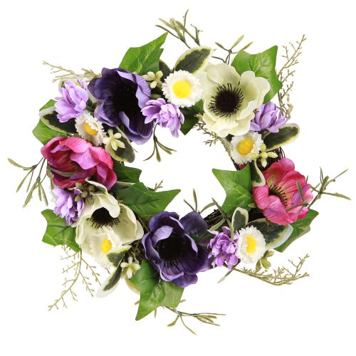 Artikel Kunstbloemenkrans Anemonen Madeliefjes Paars Wit Ø25cm