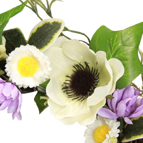Artikel Kunstbloemenkrans Anemonen Madeliefjes Paars Wit Ø25cm