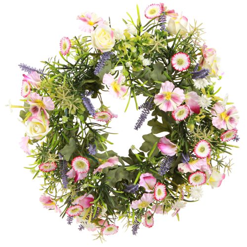 Artikel Bloemenkrans kunstlentebloemen crème roze Ø33cm