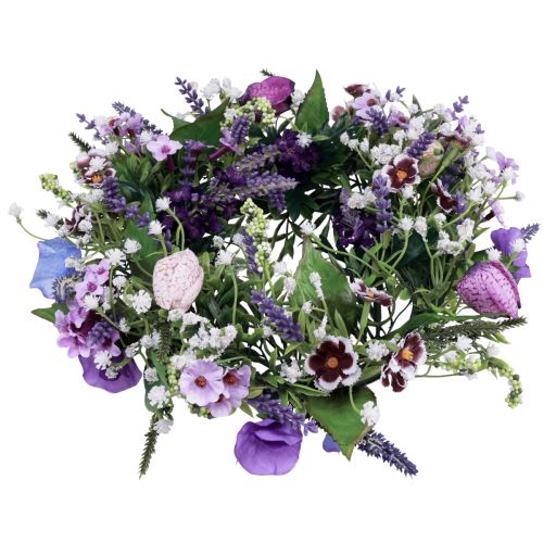 Artikel Bloemenkrans kunst wanddecoratie bloemen paars wit Ø30cm H9cm