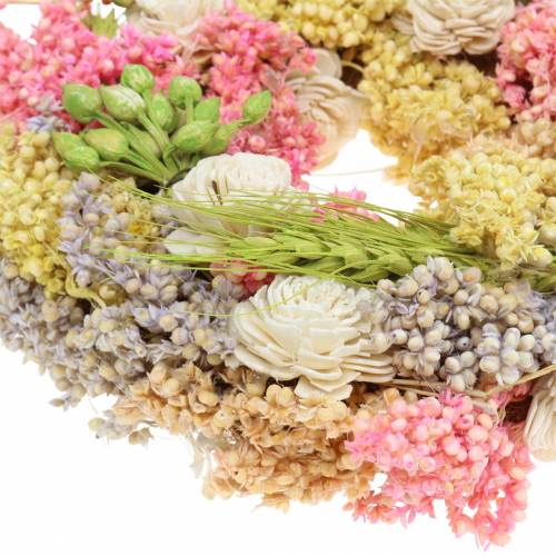 Floristik24 Decoratieve krans van droog gras en kunstbloemen gekleurd Ø20cm