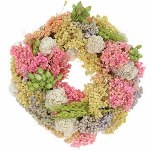 Floristik24 Decoratieve krans van droog gras en kunstbloemen gekleurd Ø20cm