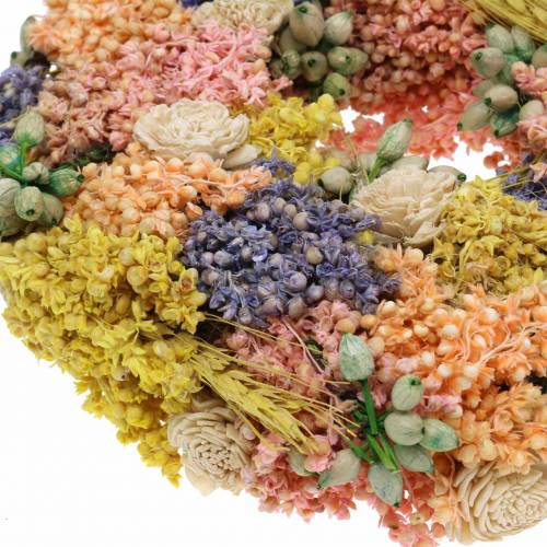Floristik24 Decoratieve krans van droog gras en kunstbloemen zalm Ø20cm