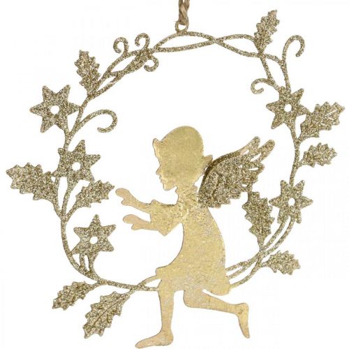 Artikel Engelenkrans, kerstversiering, engel om op te hangen, metalen hanger Gouden H14cm B15.5