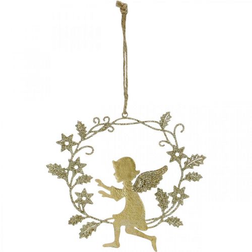 Artikel Engelenkrans, kerstversiering, engel om op te hangen, metalen hanger Gouden H14cm B15.5