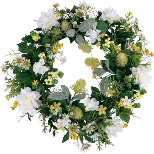 Artikel Deurkrans wanddecoratie bloemen dahlia&#39;s banksia wit Ø35cm