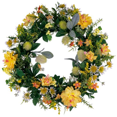 Floristik24 Deurkrans wanddecoratie bloemen dahlia's banksia geel Ø35cm
