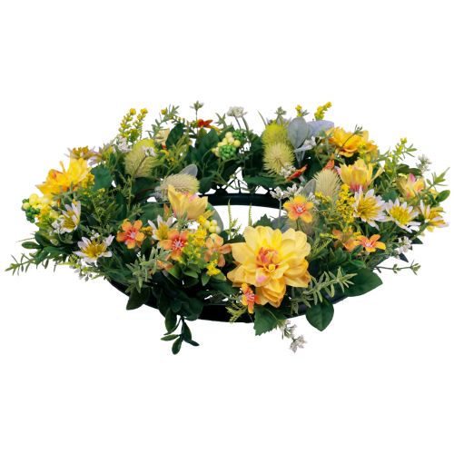 Floristik24 Deurkrans wanddecoratie bloemen dahlia's banksia geel Ø35cm