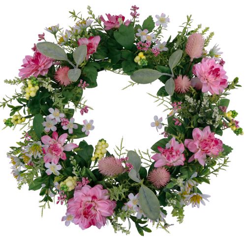 Floristik24 Deurkrans wanddecoratie bloemen dahlia&#39;s banksia roze Ø35cm