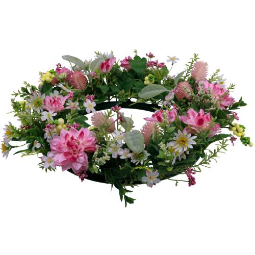 Artikel Deurkrans wanddecoratie bloemen dahlia's banksia roze Ø35cm