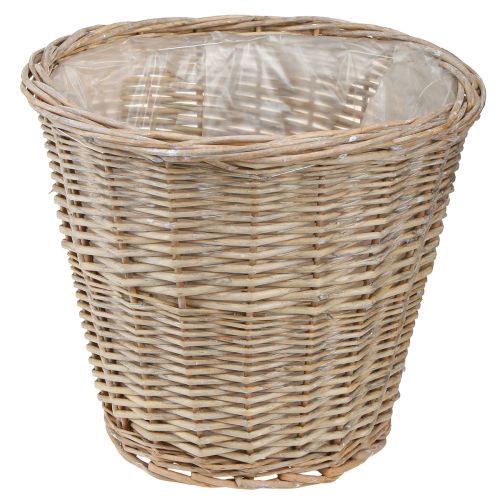 Bloempotmand wilg in naturel grijs/wit H26cm 2st
