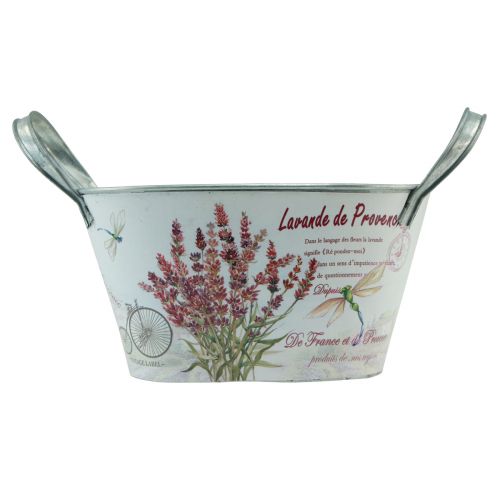Artikel Bloemenschaal met handvatten ovaal metaal lavendel 32×15×15cm