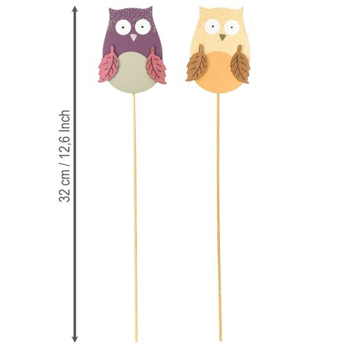 Artikel Bloemsteker deco uil hout paars, bruin 8cm 12st
