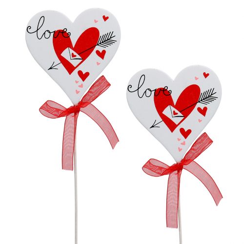 Floristik24 Bloemplug hart wit met strik 7cm 12 st