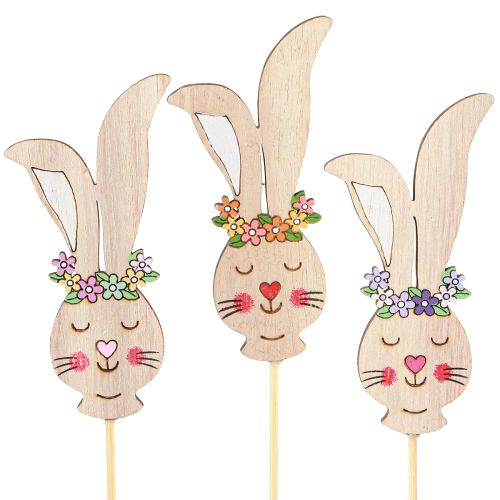 Artikel Bloemplug houten decoratieve konijnenkop op stok 11cm 12 st
