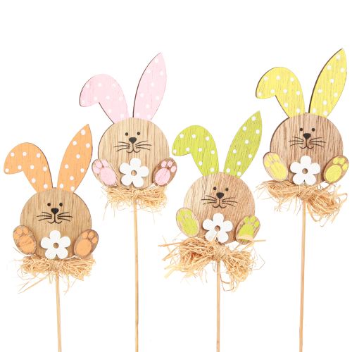 Artikel Bloempluggen houten konijntjes decoratie Pasen 4 kleuren 5x8cm 16 st