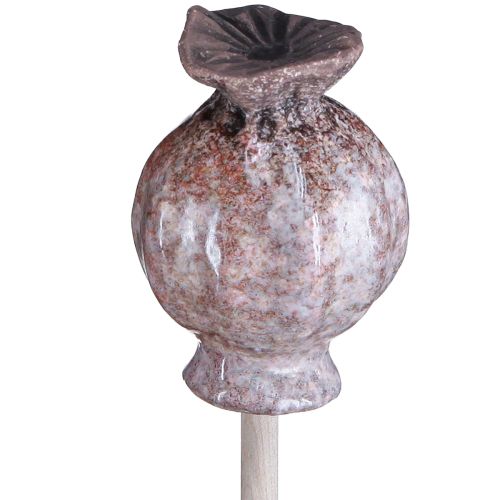 Artikel Bloemplug hout keramiek klaproos decoratie 3 kleuren 35cm 6 st