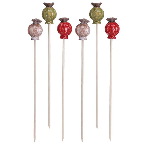 Artikel Bloemplug hout keramiek klaproos decoratie 3 kleuren 35cm 6 st