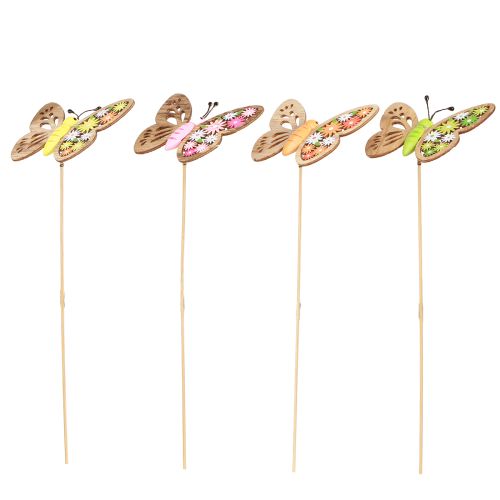 Floristik24 Bloemenplug hout vlinder 4 kleuren 8x6cm 16 st